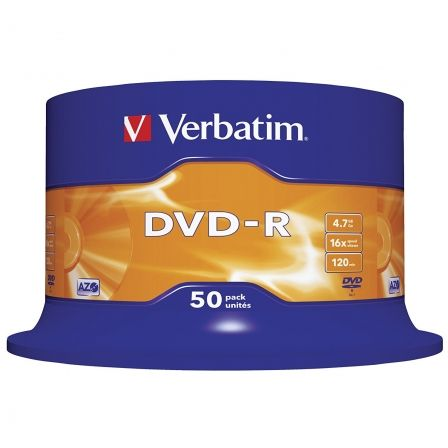 VERBATIM DVD-R 16X 4.7GB 120MIN MATT SILVER BOBINE (CAKE) PACK 50