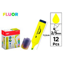 MARCADOR FLUORESCENTE FLUOR, PONTA 2/5 MM, AMARELO, 12 UN., CAIXA