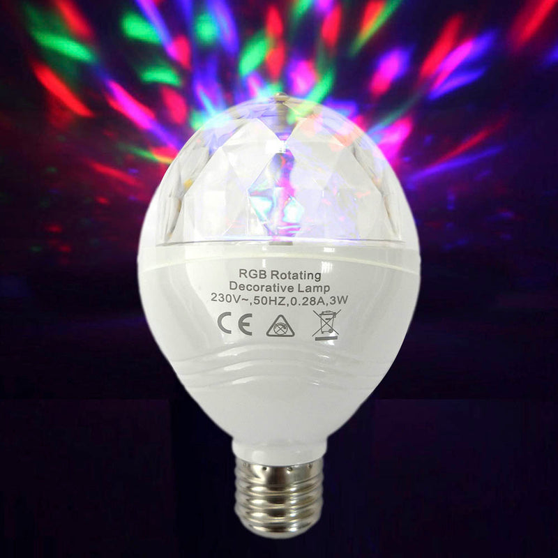 LÂMPADA DISCO LED RGB E27 3W MULTICOR COM ROTAÇÃO 360° Ø8X13CM ED