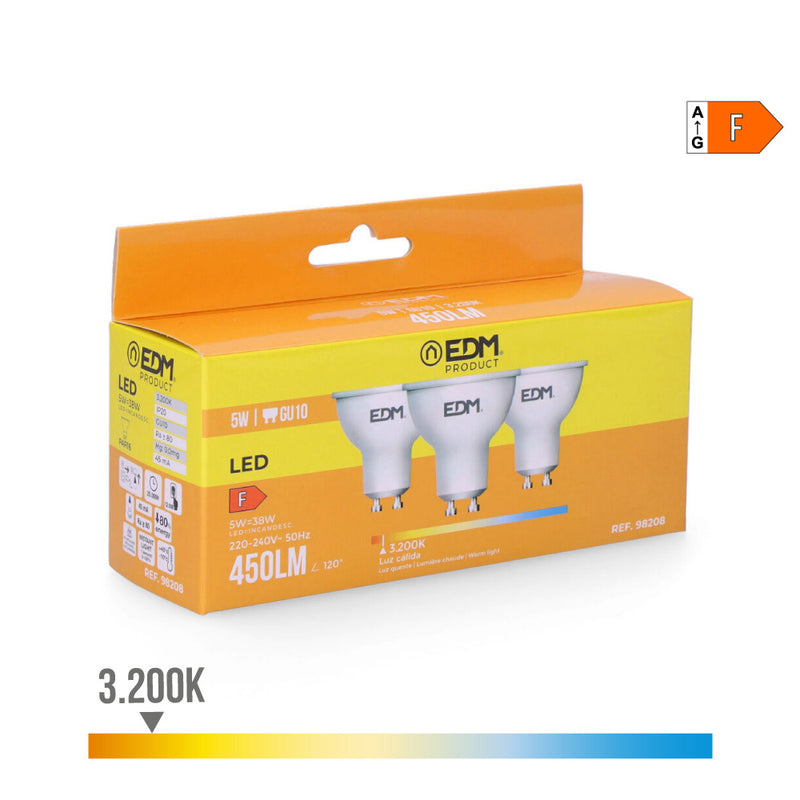 KIT 3 LÂMPADAS DICROICAS LED GU10 5W 450LM 3200K LUZ QUENTE Ø5X5,