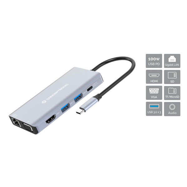 CONCEPTRONIC DOCK USB-C 1XHDMI 1XVGA 3XUSB3 RJ45 CAR READER 3.5 1