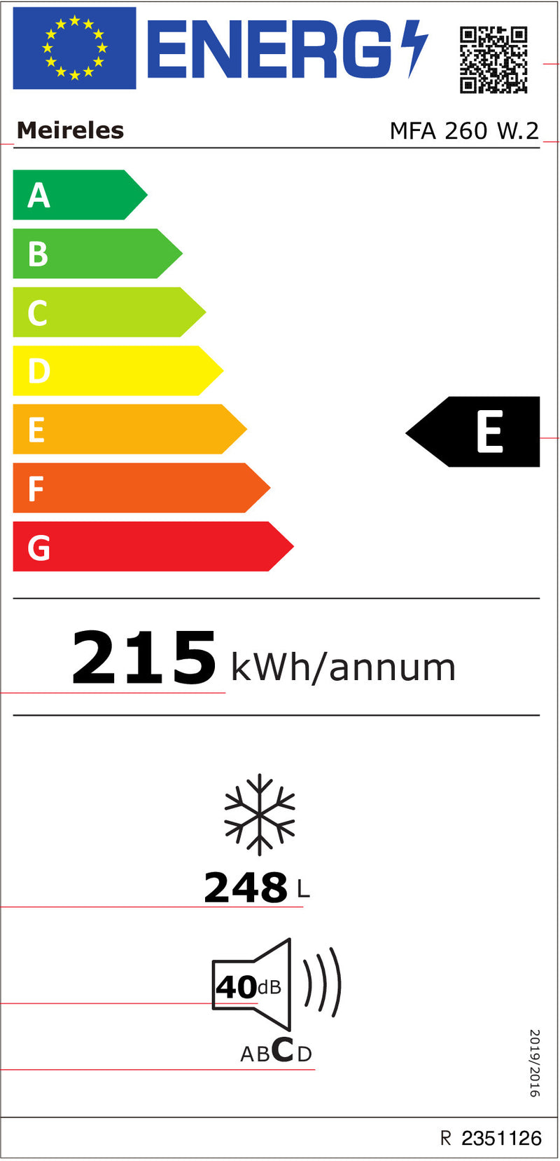 ARCA HORIZONTAL MEIRELES MFA260W.2( BRANCO  - 249 LITROS - E  )