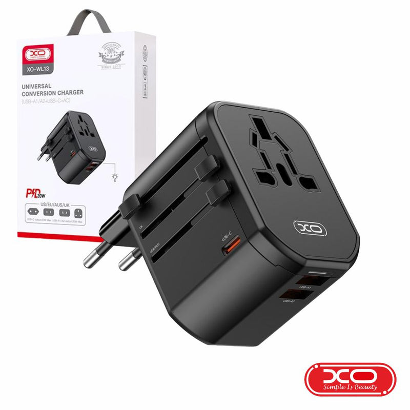 ADAPTADOR VIAGEM UNIVERSAL PD+QC 20W C 2XUSB-A1XUSB-C XO