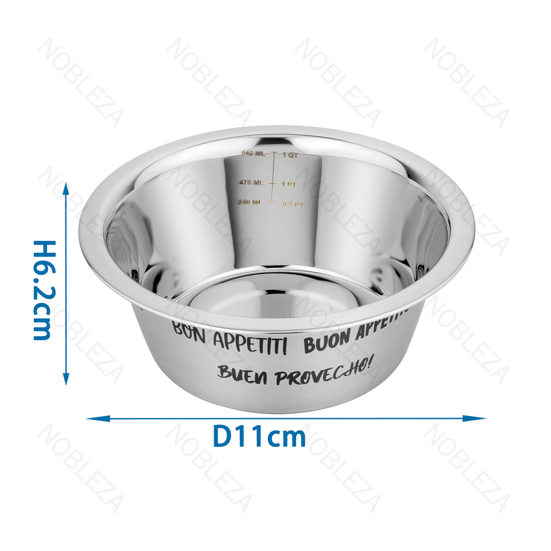 TIGELA DE CÃO EM AÇO INOXIDÁVEL COM LINHAS DE MEDIÇÃO