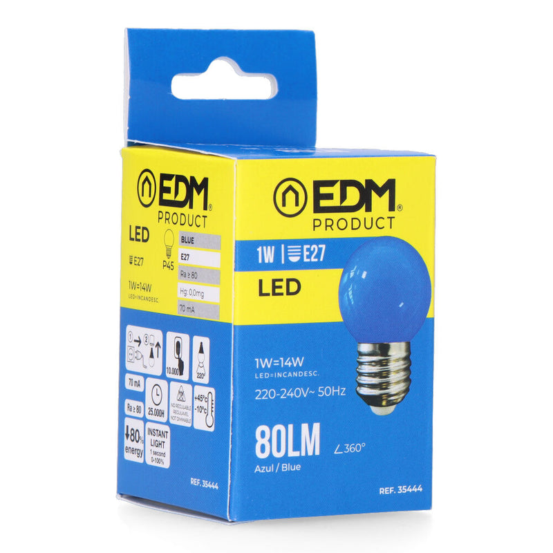 LÂMPADA ESFÉRICA LED E27 1W 80LM LUZ AZUL Ø45X69MM EDM