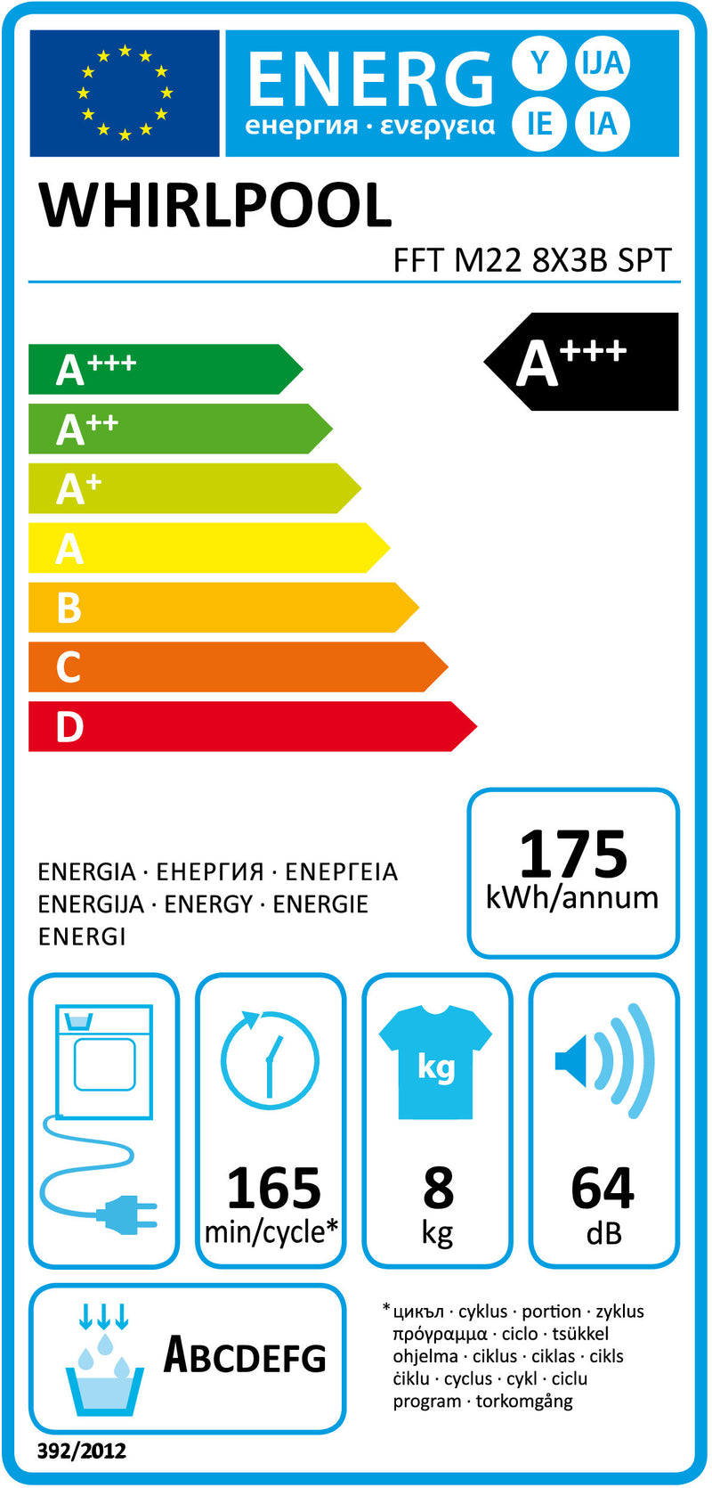 MÁQUINA DE SECAR ROUPA WHIRLPOOL 8KG CONDENSAÇAO BOMBA CALOR A+++