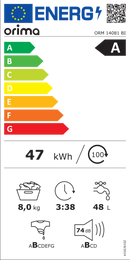 MÁQUINA DE LAVAR ROUPA DE ENCASTRE ORIMA ORM-14081-BI 8KG