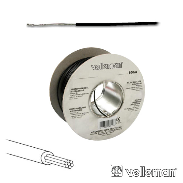 CABO MULTIFILAR PRETO 0.20MM ROLO 100M VELLEMAN