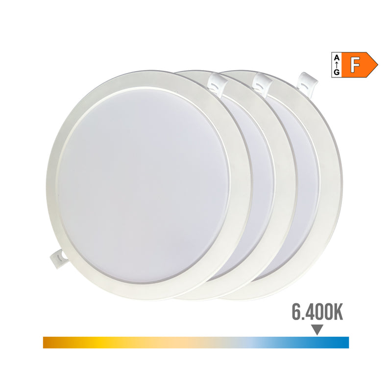 PACK 3 DOWNLIGHTS LED 18W, LUZ FRIA 6400K