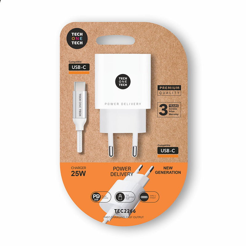 TECHONETECH CARGADOR DE PARED PD 25W + CABLE USB-C A USB-C