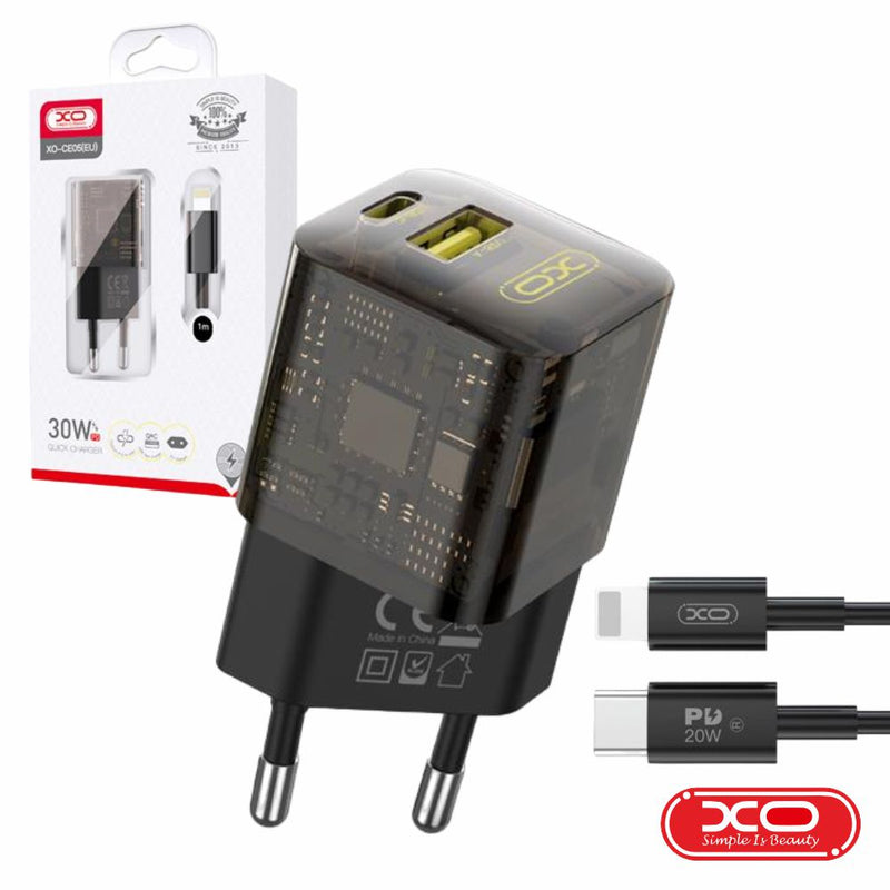 ALIMENTADOR USB-A QC3.0 18W  USB-C PD 30W 3A + CABO XO