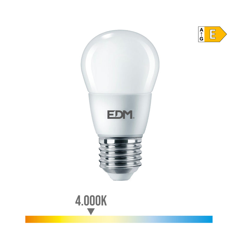 LÂMPADA ESFÉRICA E27 7W 806LM 4000K LUZ DIA Ø4,8X9,3CM EDM