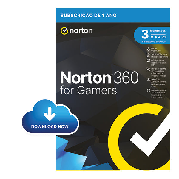 NORTON 360 FOR GAMERS ESD - 50GB PO, 1 UTILIZADOR, 3 DISPOSITIVOS
