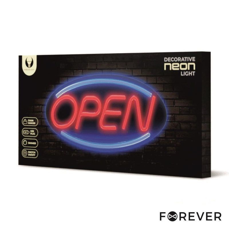 LUZ LED NEON EM FORMA DA PALAVRA "OPEN"