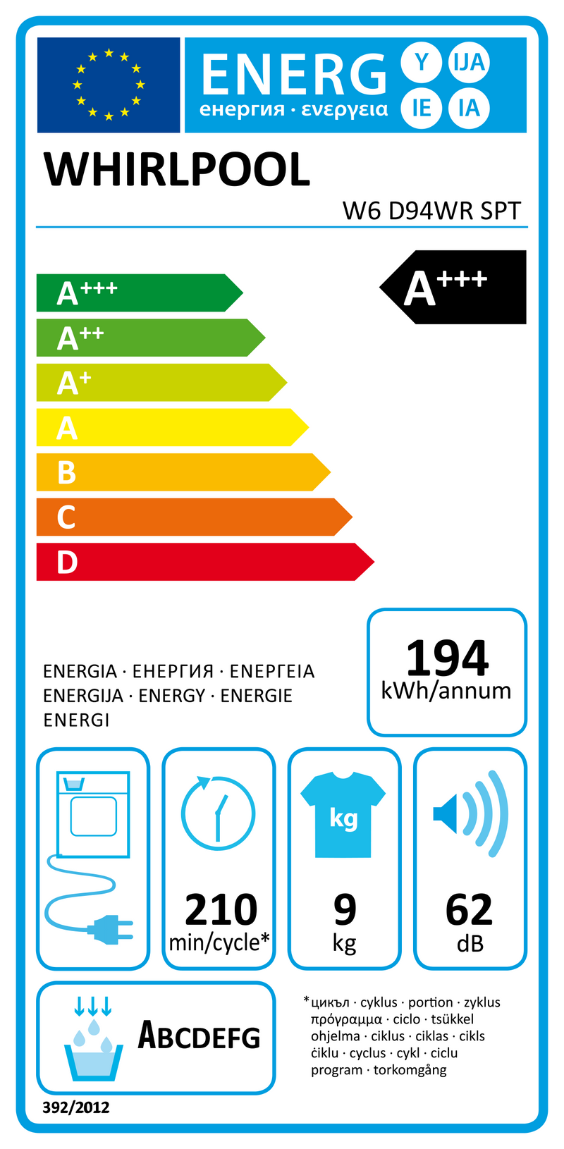 MÁQUINA DE SECAR ROUPA WHIRLPOOL  W6D94WRSPT 9KGCONDENSAÇAO BOMBA