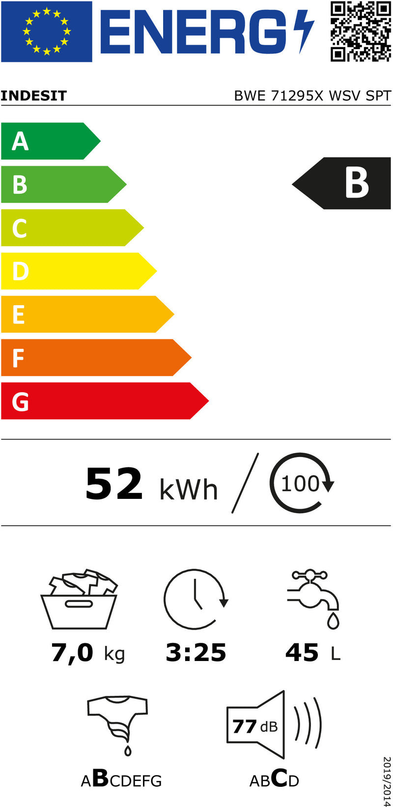 MÁQUINA DE LAVAR ROUPA INDESIT BWE71295XWSVSPT( 1200 RPM - 7 KG -