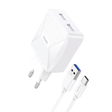 CARREGADOR FONENG EU35 2X USB COM CABO USB-C 2.4A (BRANCO)