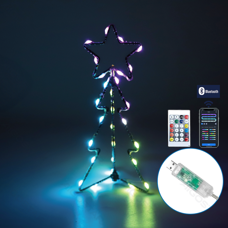 DECORAÇÃO DE ÁRVORE DE CONE DE NATAL ILUMINADA USB, RGBIC, 5M+40C