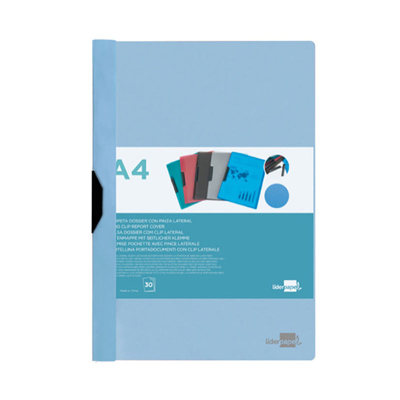 CAPA COM CLIP LATERAL PP DIN A4 AZUL CELESTE LIDERPAPEL