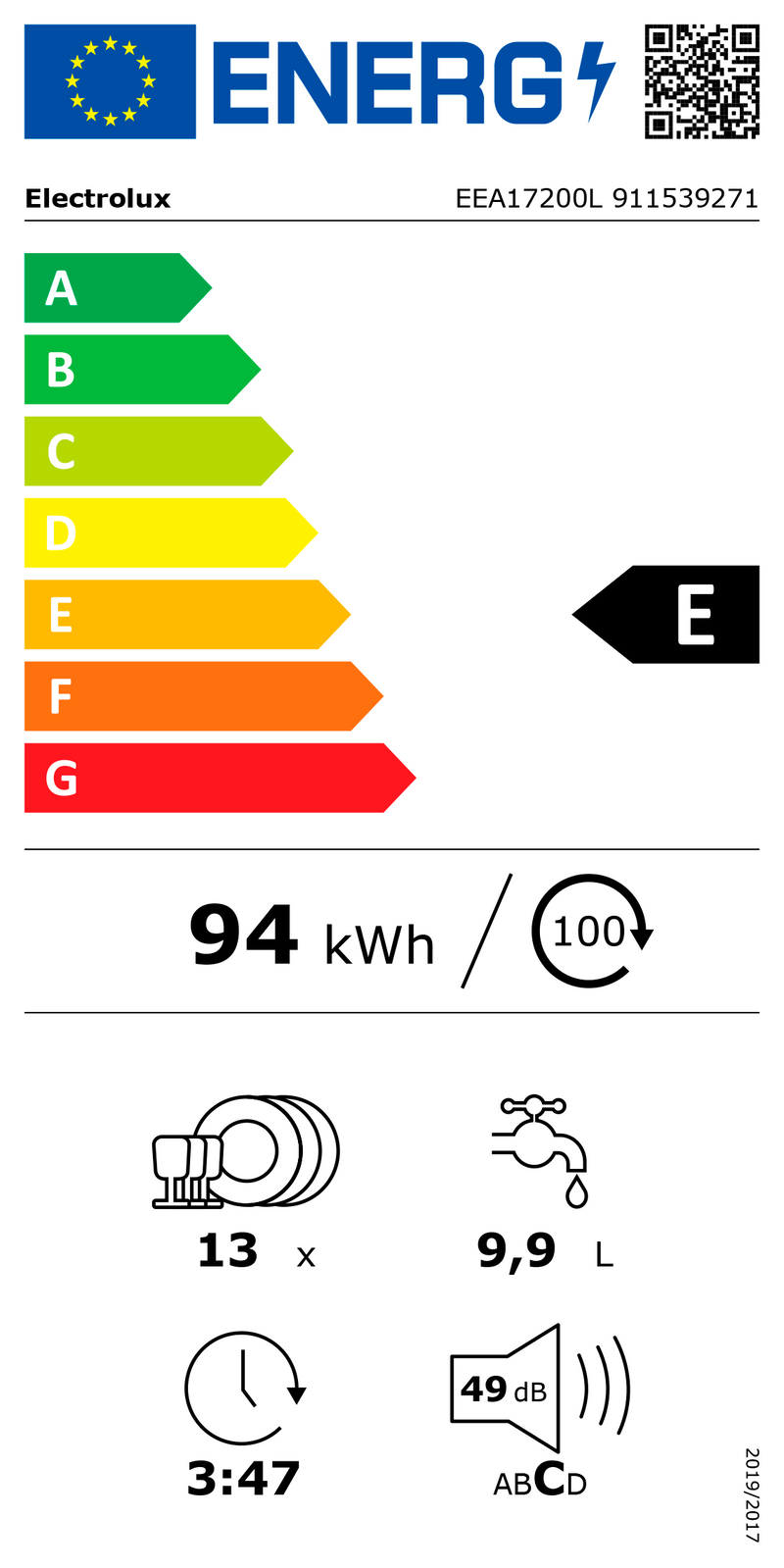 MÁQUINA DE LAVAR LOUÇA DE ENCASTRE ELECTROLUX EEA17200L