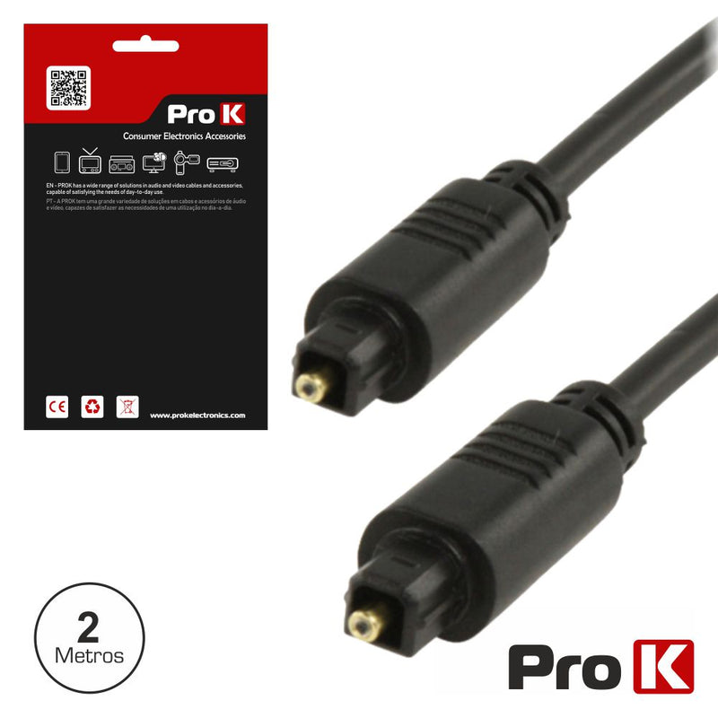 CABO FIBRA ÓPTICA TOSLINK-TOSLINK 2M PRETO PROK