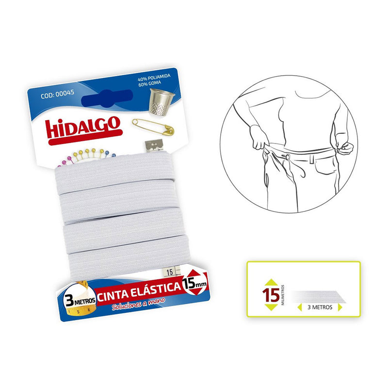 BLÍSTER ELÁSTICO 15MMX3M BRANCO HIDALGO