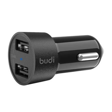 CARREGADOR DE ISQUEIRO LED BUDI, 2X USB, 3.4A PRETO