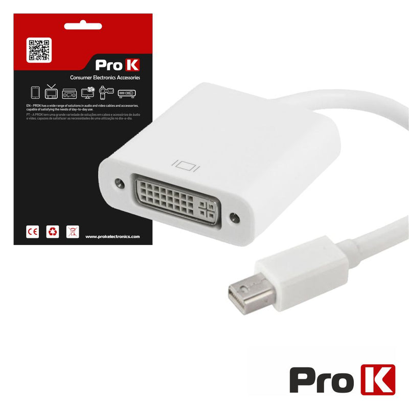 CABO ADAPTADOR MINI DISPLAYPORT MACHO  DVI FÊMEA PROK