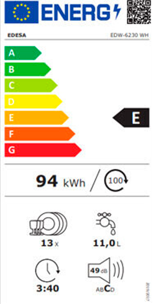 MÁQUINA DE LAVAR LOIÇA EDESA EDW6230WH( 13 TALHERES - 7 P - E  )