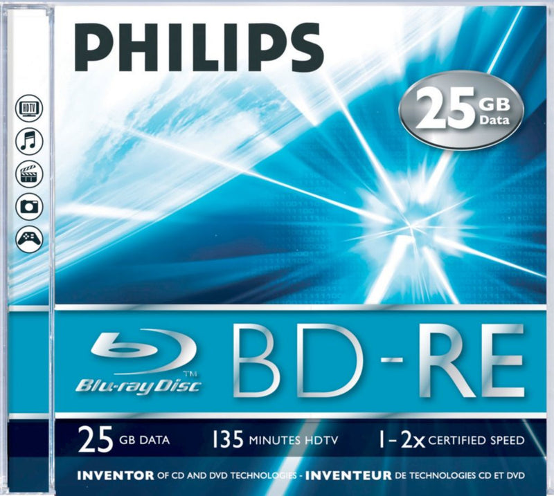 PHILIPS BLU-RAY REWRITABLE 25GB 2X JEWEL CASE (5 UNIDADES)
