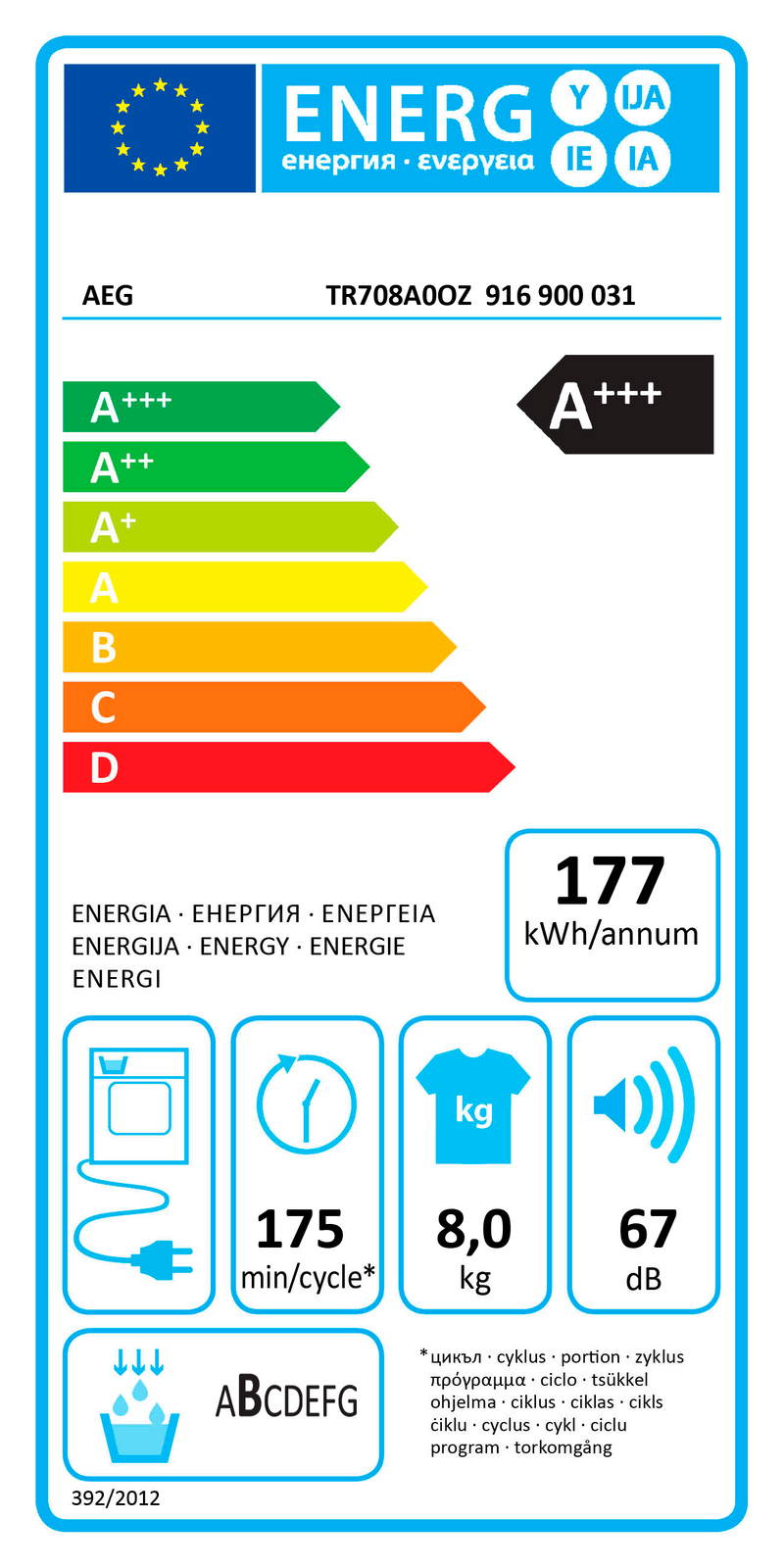 MÁQUINA DE SECAR ROUPA AEG 8KG TR708A0OZ