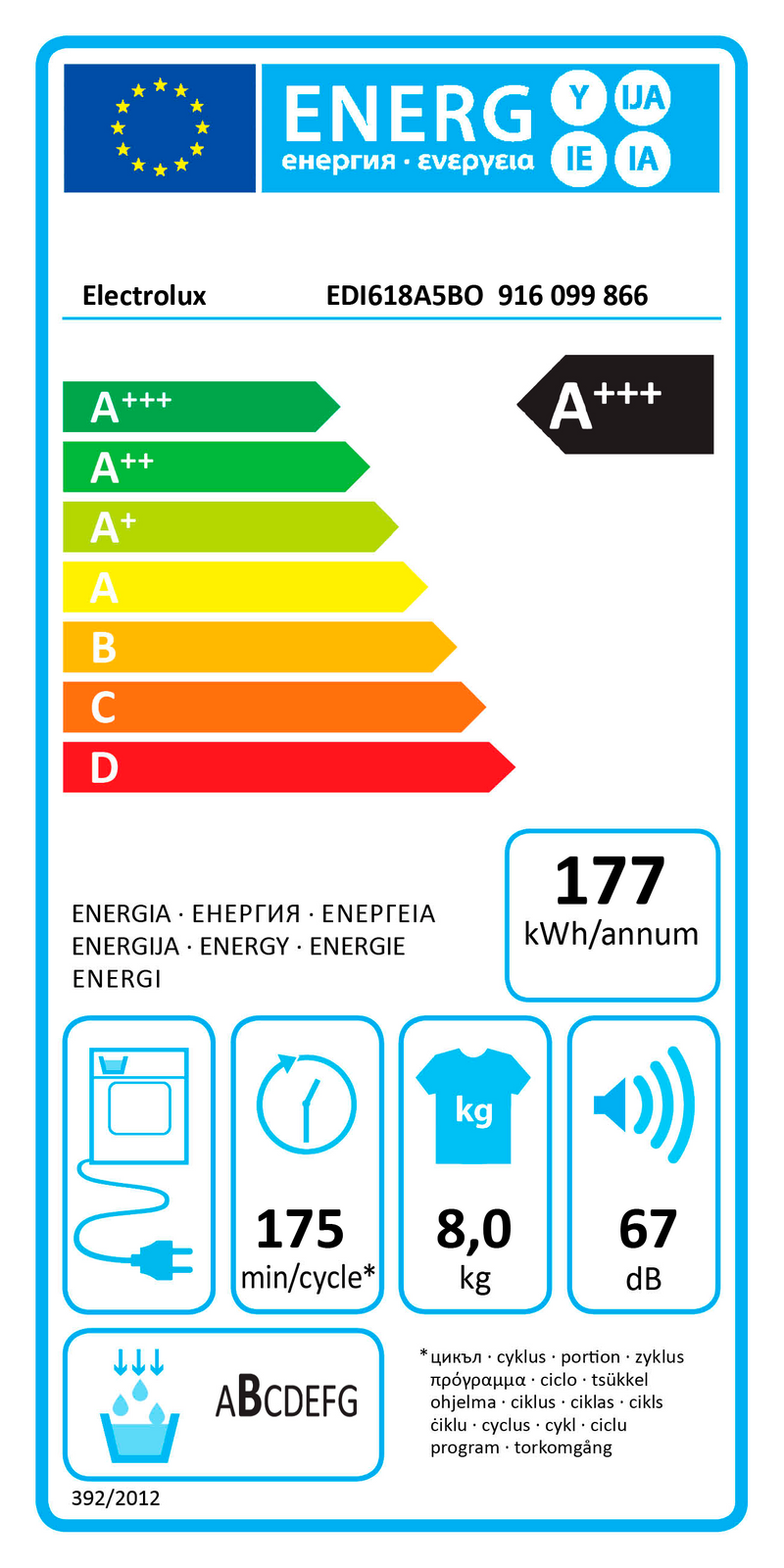 MÁQUINA DE SECAR ROUPA ELECTROLUX EDI618A5BO 8K BCO