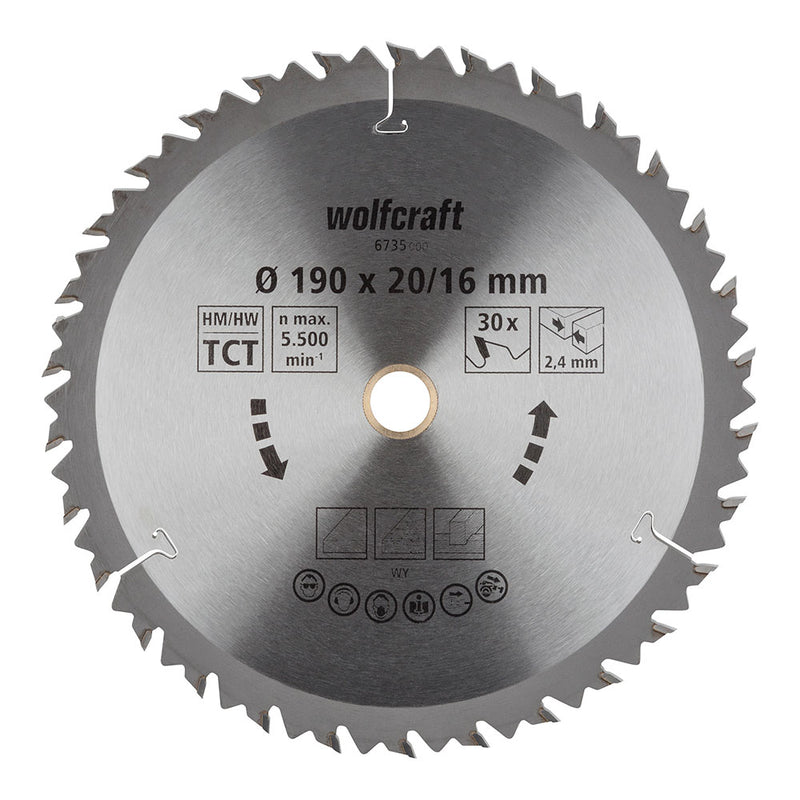 DISCO DE SERRA CIRCULAR CT, 30 DENTES Ø190MM 6735000 WOLFCRAFT