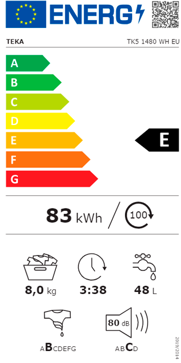 MÁQUINA DE LAVAR ROUPA TEKA TK51480WH( 1400 RPM - 8 KG - BRANCO