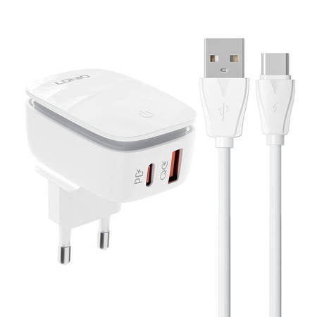 CARREGADOR USB-C,USB LDNIO A2425C + CABO USB-C BRANCO