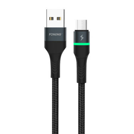 FONENG X79 CABO USB-MICRO USB, LED, TRANÇADO, 3A, 1M PRETO