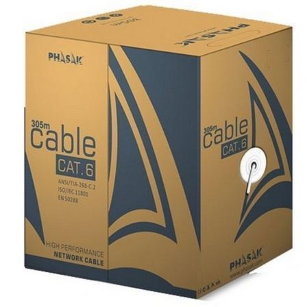 BOBINE DE CABO DE REDE RJ45 UTP PHASAK PHR 6302 CAT.6 305M CINZA