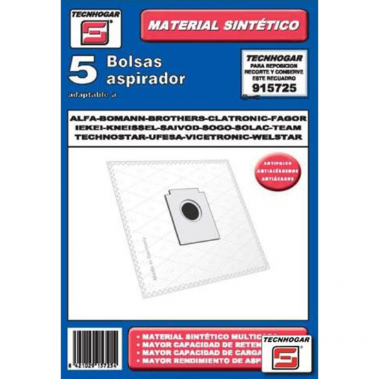 SACOS DE ASPIRADOR TECNHOGAR FAGOR SINTETICA 915725 5 UNIDADES