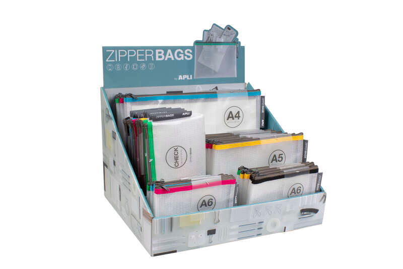 EXPOSITOR APLI DE BOLSAS COM ZIPPER 80 UNIDADES 4 MEDIDAS SURTIDA