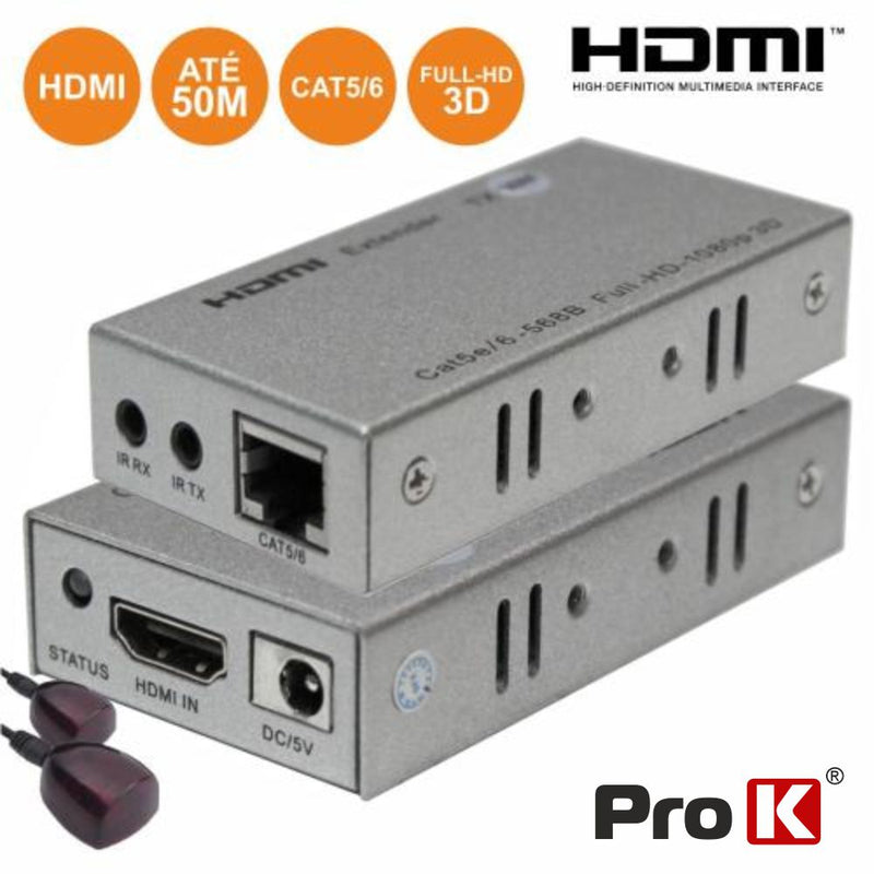 EXTENSOR DE SINAL HDMI VIA RJ45 CAT56 50M C IR PROK