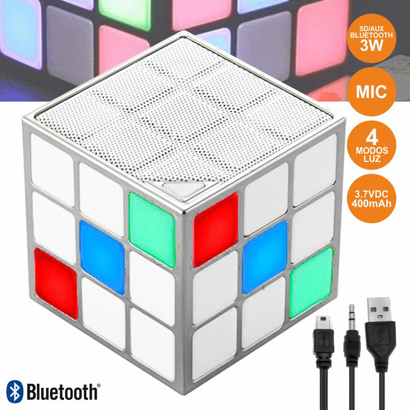 COLUNA BLUETOOTH CUBO MÁGICO 3W LEDS RGB BTSDAUXBAT