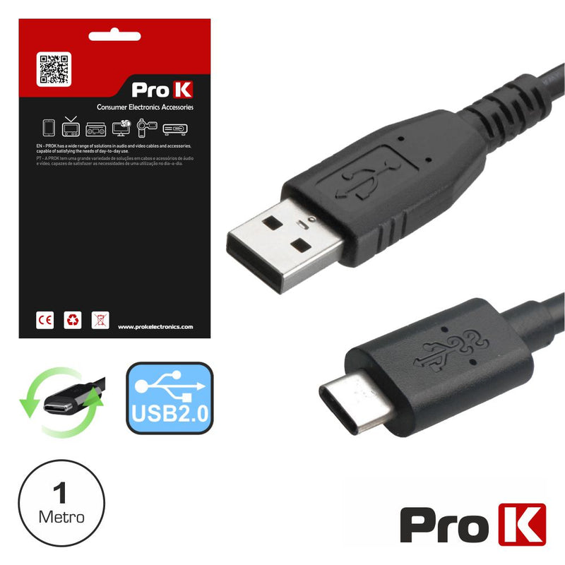 CABO USB-C 2.0 MACHO  USB-A MACHO 1M PROK