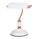 CANDEEIRO DE MESA, E27, TIPO BANQUEIRO, BRANCO+COBRE BASE Ø185 MM
