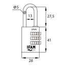 CADEADO COL COMBI30 VERMELHO 30MM. AÇO Ø5MM. COM COMBINAÇÃO IFAM