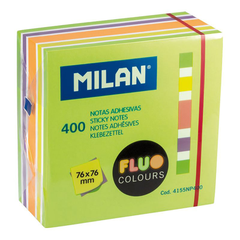 BLOCO DE NOTAS 400 FOLHAS ADESIVAS CORES FLUOR 76X76MM MILAN