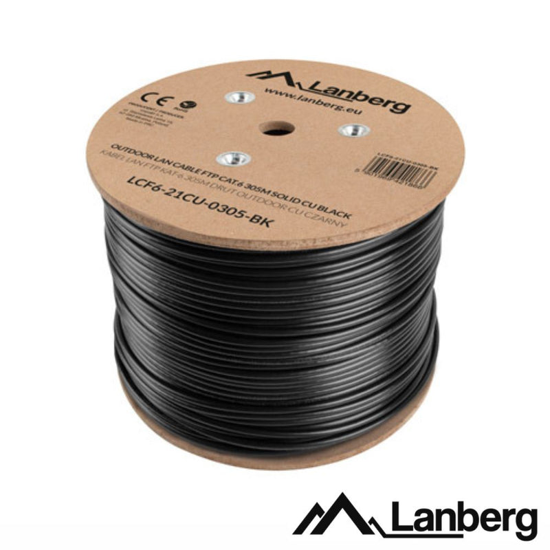 CABO FTP CAT6 4XAWG23 RÍGIDO CU 305M PRETO EXTERIOR LANBERG