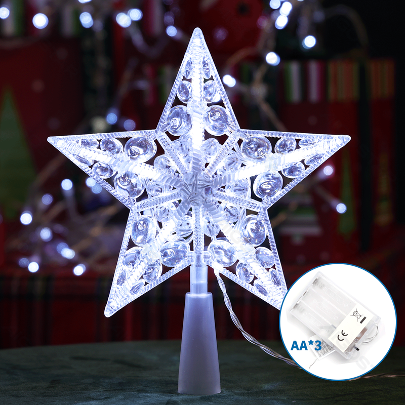 3AA LUZ DE BATERIA, 21CM DE ESTRELA DO TOPO DA ÁRVORE, BRANCO