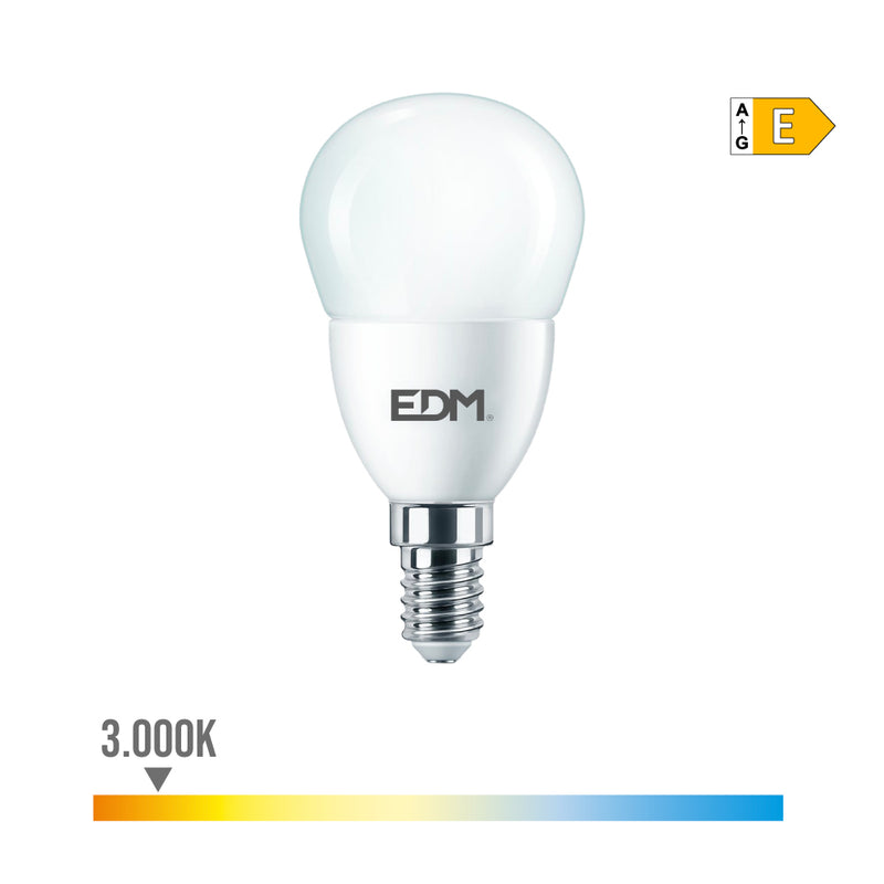 LÂMPADA ESFÉRICA LED E14 7W 806LM 3000K LUZ QUENTE Ø4,8X9,5CM EDM