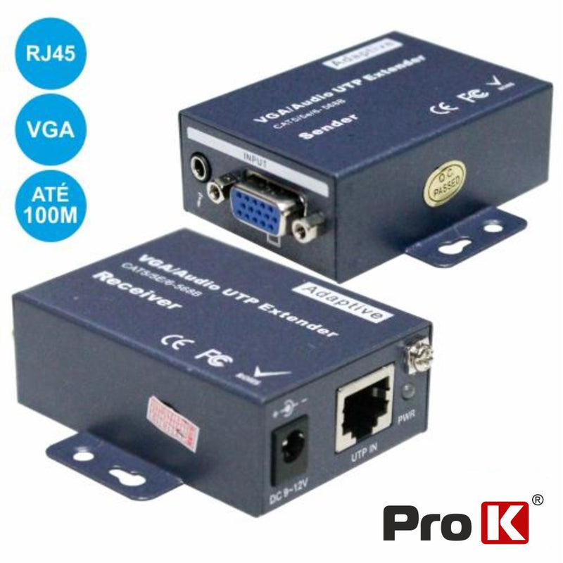 RECEPTOR E TRANSMISSOR VGA VIA RJ45 CAT5 100M PROK