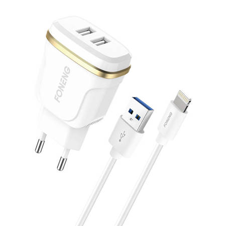 FONENG T240 2X CARREGADOR DE PAREDE USB, 2.4A + CABO USB PARA LIG